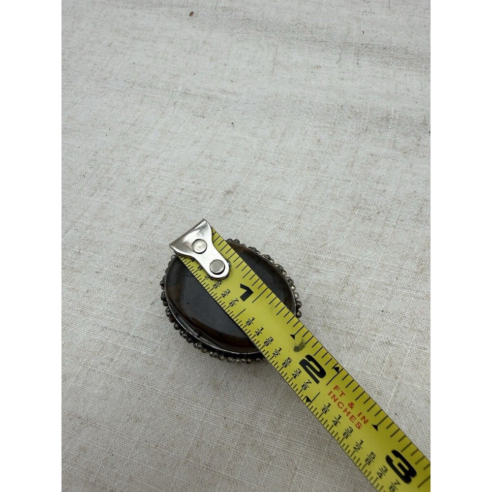 Vintage Tiger Eye Stone Trinket Box Made In India Oval Jewelry Pill Box - Picture 8 of 10